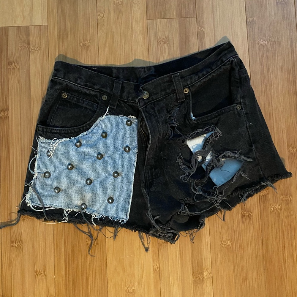 Black Jean Shorts with Studs